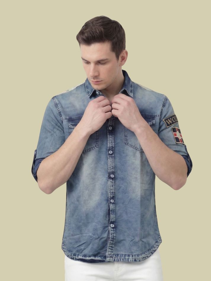 Albion Blue Washed Denim Shirt – Premium Casual Slim Fit Shirt for Men