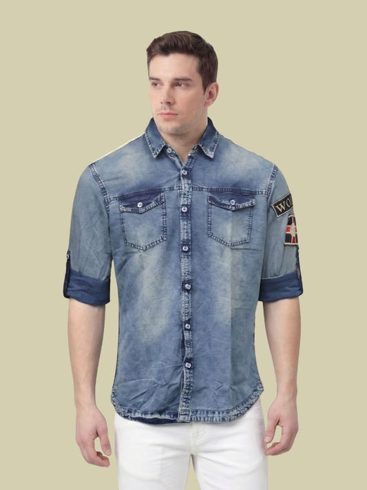 Albion Blue Washed Denim Shirt – Premium Casual Slim Fit Shirt for Men