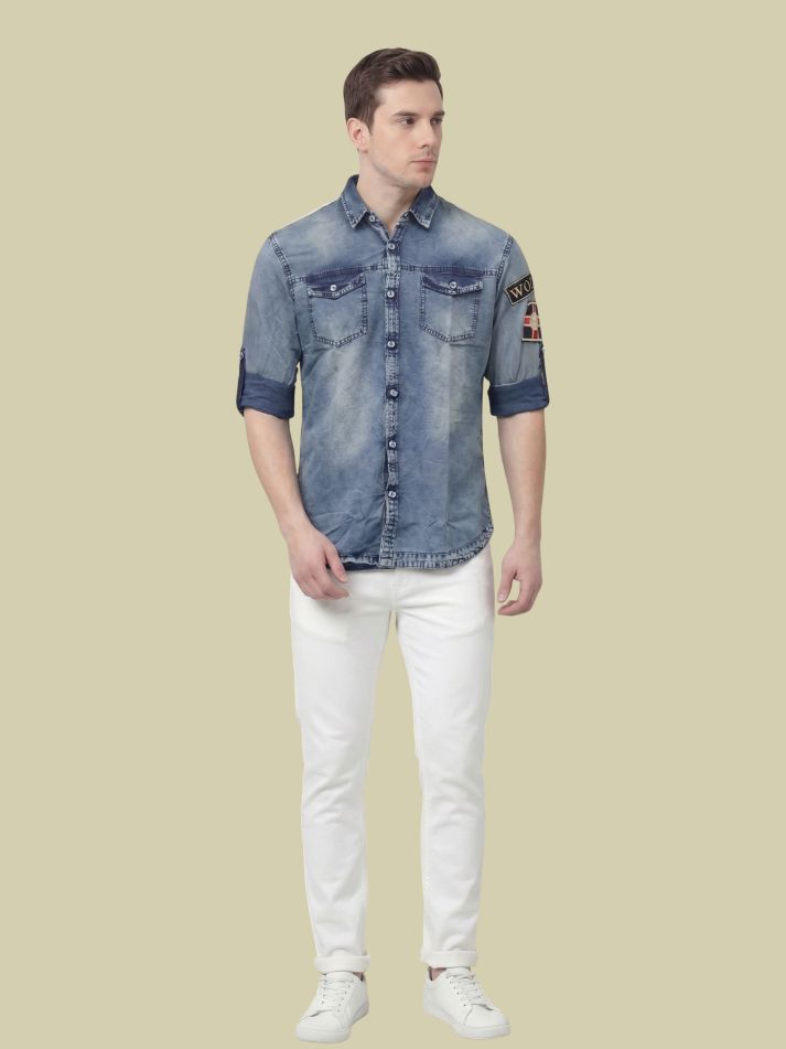 Albion Blue Washed Denim Shirt – Premium Casual Slim Fit Shirt for Men