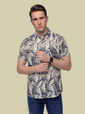 Albion Beige Tropical Leaf Print Shirt – Premium Summer Casual Shirt for Men