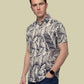 Albion Beige Tropical Leaf Print Shirt – Premium Summer Casual Shirt for Men