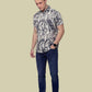 Albion Beige Tropical Leaf Print Shirt – Premium Summer Casual Shirt for Men