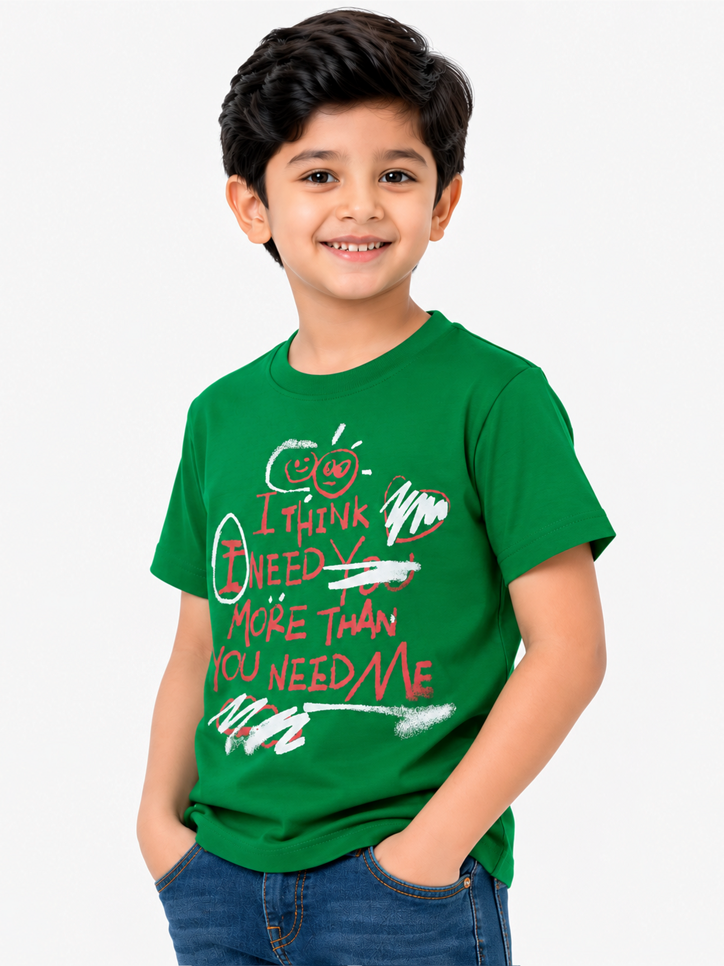 Albion Premium Cotton Kids Green Graphic Print T-Shirt