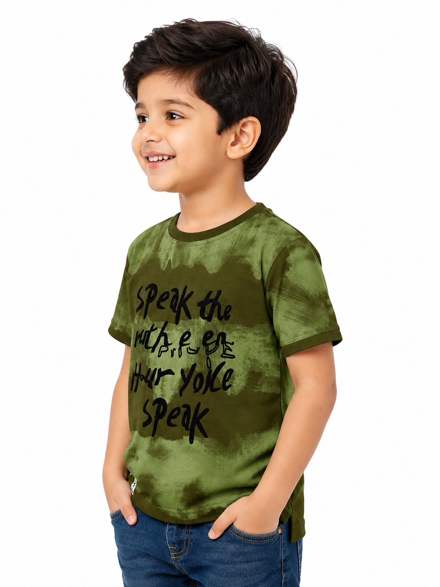 Albion Premium Cotton Kids Green Graphic Print T-Shirt