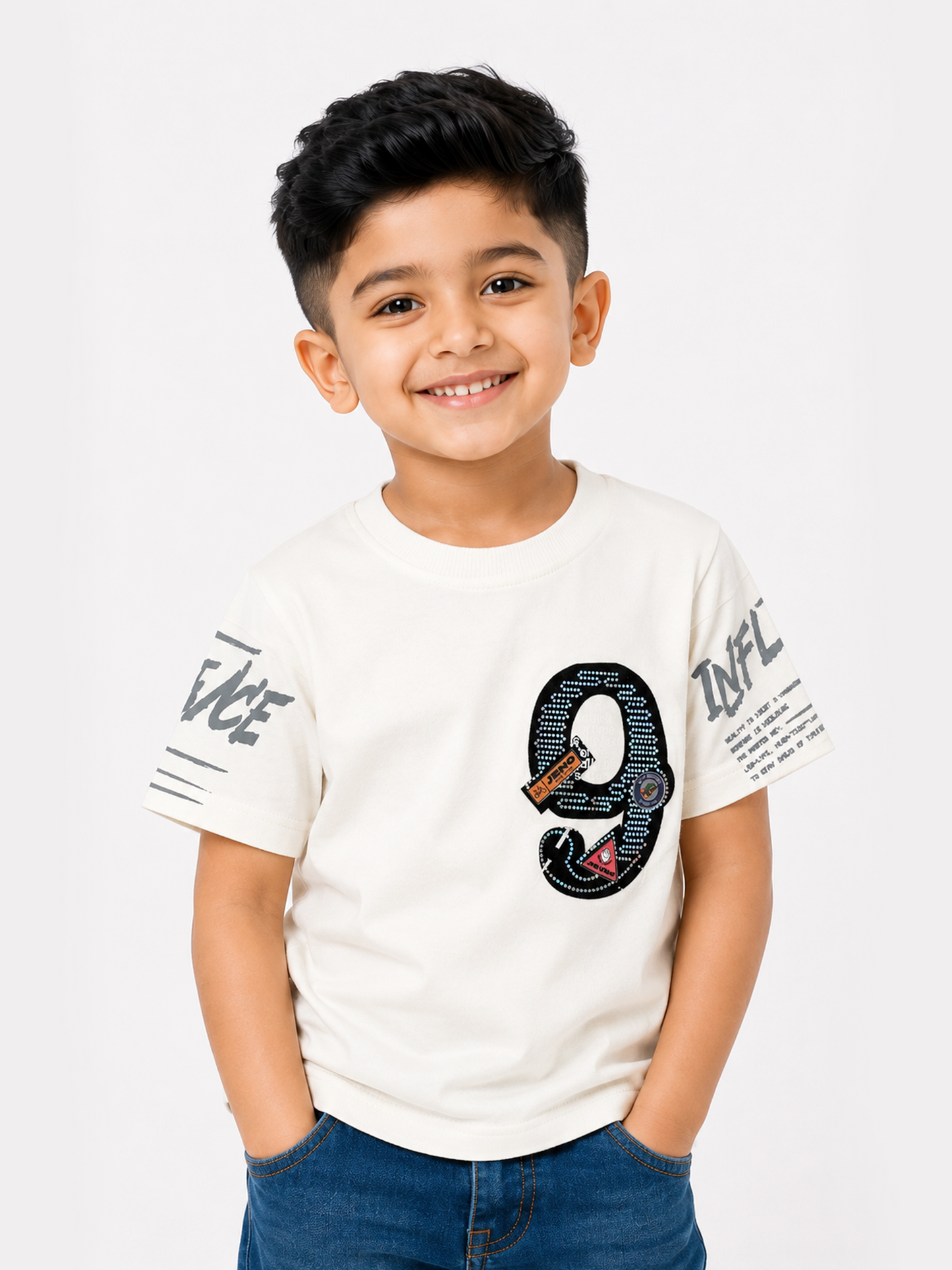 Albion Premium Cotton Kids White  Print T-Shirt
