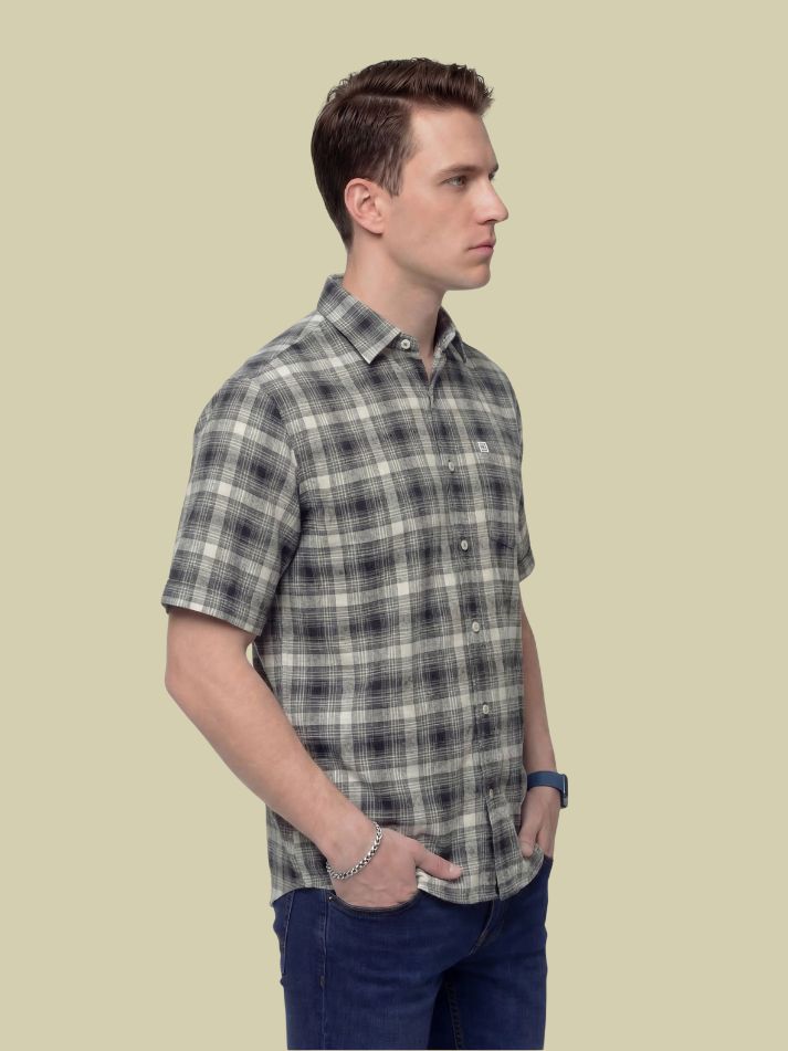 Albion Grey Check Shirt – Premium Casual Short Sleeve Shirt for Men