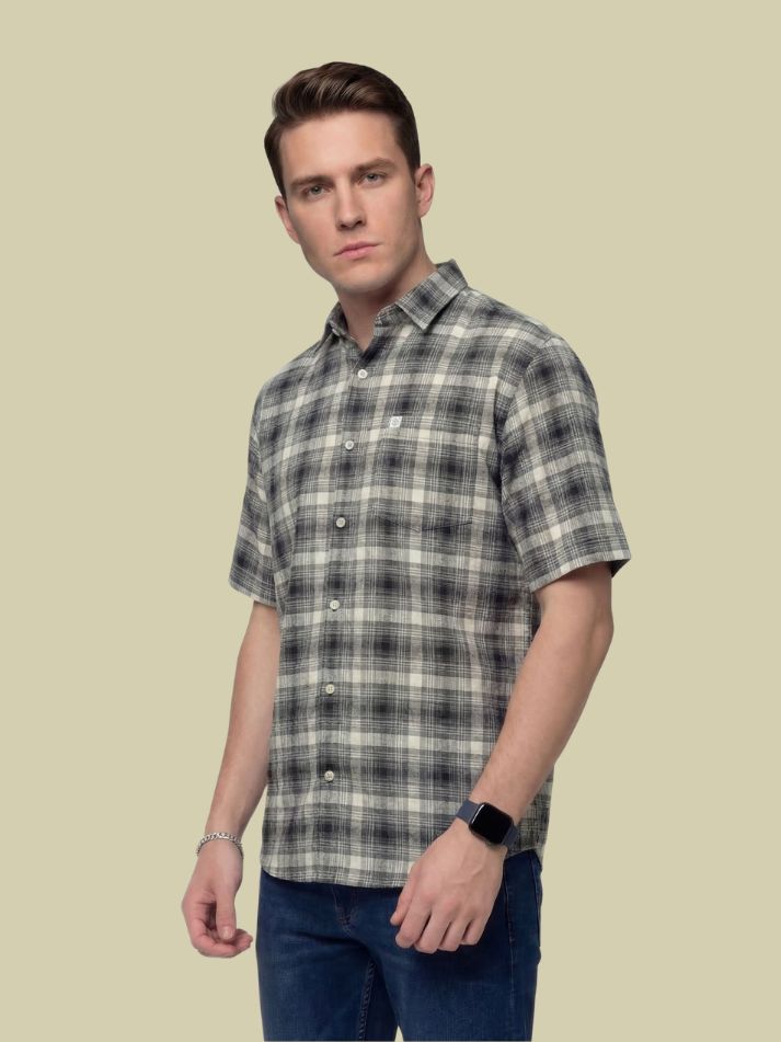 Albion Grey Check Shirt – Premium Casual Short Sleeve Shirt for Men