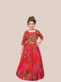 Girls Floral Print Lehenga Set with Jacket Festive Wear