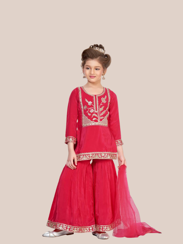 Girls Sharara Suit Set Embroidered Festive Ethnic Outfit