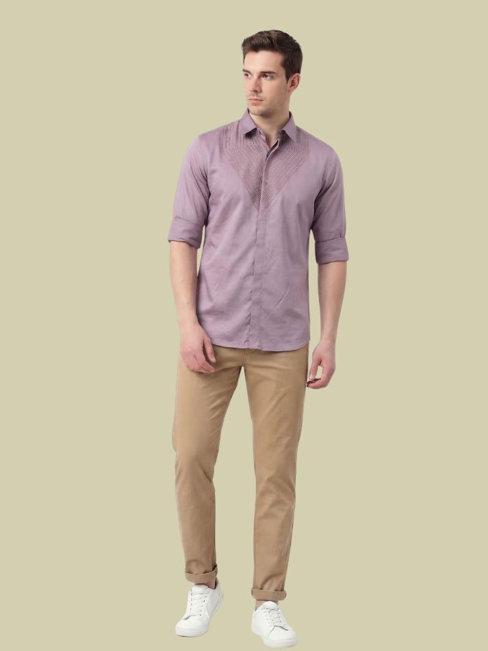 Albion Lavender Embroidered Shirt – Premium Party Wear Slim Fit Shirt for Men
