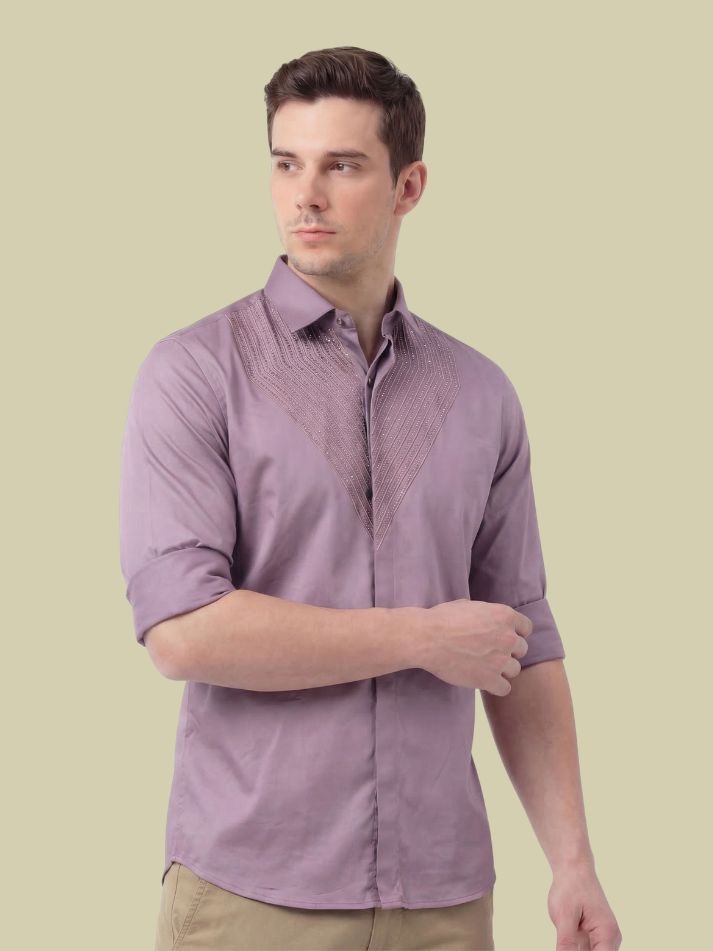 Albion Lavender Embroidered Shirt – Premium Party Wear Slim Fit Shirt for Men