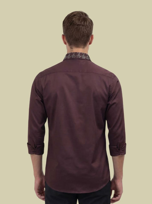 Albion Maroon Embroidered Shirt – Premium Party Wear Full Sleeve Shirt for Men
