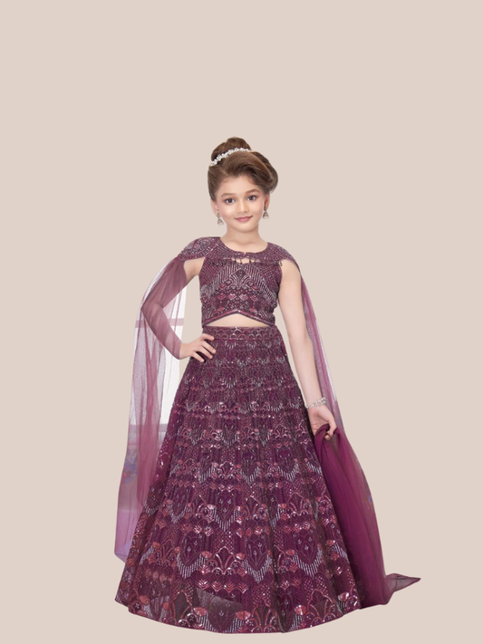 Albion Girls Wine Designer Lehenga Choli Set with Dupatta