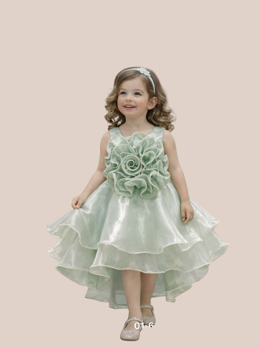 ALBION Girls Mint Green Floral Party Dress High Low Princess Fancy Frock