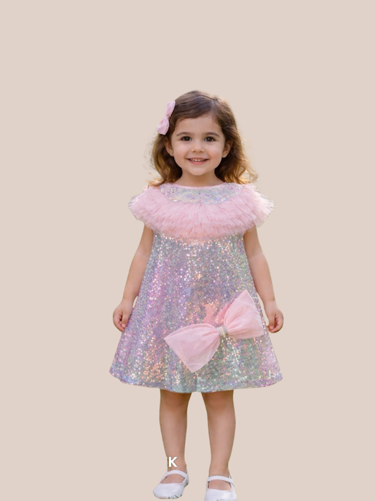 Albion Girls Sequin Party Dress Pink Bow Princess Fancy Frock