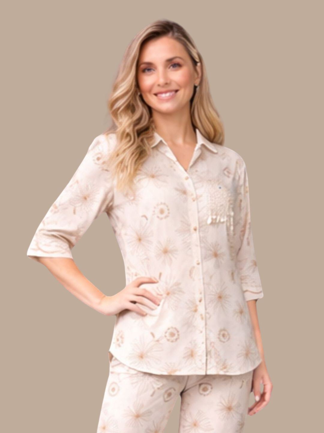 Albion Beige Embroidered Co-Ord Set for Women | Premium Shirt & Pant Set | Elegant Designer Outfit