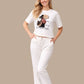 Albion White Graphic Co-Ord Set for Women | Casual T-Shirt & Track Pant Set | Stylish Daily Wear Outfit