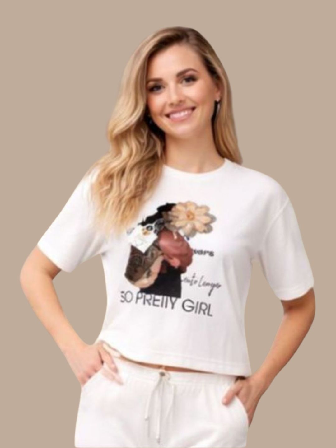 Albion White Graphic Co-Ord Set for Women | Casual T-Shirt & Track Pant Set | Stylish Daily Wear Outfit