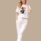 Albion White Graphic Co-Ord Set for Women | Casual T-Shirt & Track Pant Set | Stylish Daily Wear Outfit