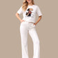 Albion White Graphic Co-Ord Set for Women | Casual T-Shirt & Track Pant Set | Stylish Daily Wear Outfit