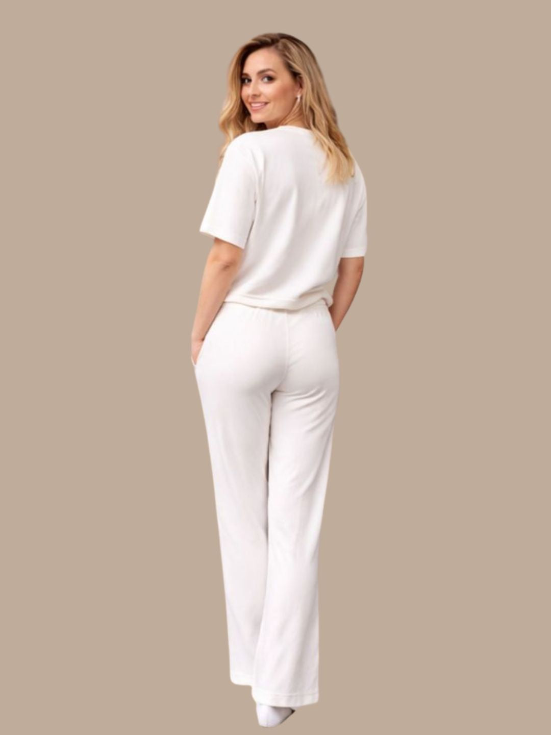 Albion White Graphic Co-Ord Set for Women | Casual T-Shirt & Track Pant Set | Stylish Daily Wear Outfit