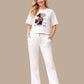 Albion White Graphic Co-Ord Set for Women | Casual T-Shirt & Track Pant Set | Stylish Daily Wear Outfit