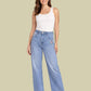 Albion Light Blue Floral Embroidered Wide Leg Jeans for Women | Trendy Distressed Denim High Waist Pants