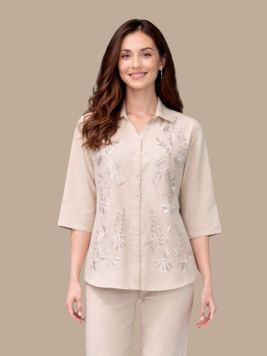 Albion Beige Minimal Co-Ord Set for Women | Premium Solid Shirt & Pant Set | Elegant Casual Outfit