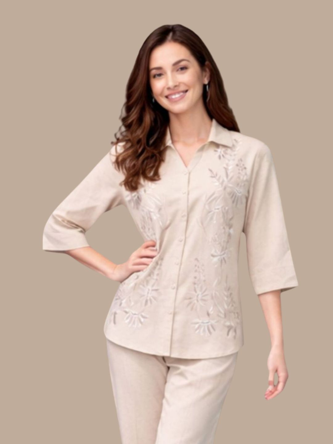 Albion Beige Minimal Co-Ord Set for Women | Premium Solid Shirt & Pant Set | Elegant Casual Outfit