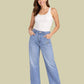 Albion Light Blue Floral Embroidered Wide Leg Jeans for Women | Trendy Distressed Denim High Waist Pants