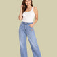 Albion Light Blue Floral Embroidered Wide Leg Jeans for Women | Trendy Distressed Denim High Waist Pants