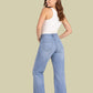 Albion Light Blue Floral Embroidered Wide Leg Jeans for Women | Trendy Distressed Denim High Waist Pants