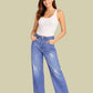 Albion Mid Blue Distressed Wide Leg Jeans for Women | Trendy High Waist Ripped Denim Pants