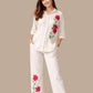 Albion Cream Embroidered Co-Ord Set for Women | Floral Shirt & Wide Leg Pant Set | Premium Elegant Outfit