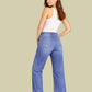 Albion Mid Blue Distressed Wide Leg Jeans for Women | Trendy High Waist Ripped Denim Pants
