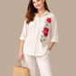 Albion Cream Embroidered Co-Ord Set for Women | Floral Shirt & Wide Leg Pant Set | Premium Elegant Outfit