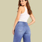 Albion Mid Blue Distressed Wide Leg Jeans for Women | Trendy High Waist Ripped Denim Pants