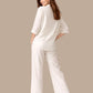 Albion Cream Embroidered Co-Ord Set for Women | Floral Shirt & Wide Leg Pant Set | Premium Elegant Outfit