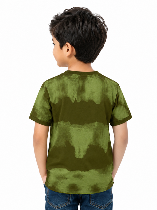 Albion Premium Cotton Kids Green Graphic Print T-Shirt