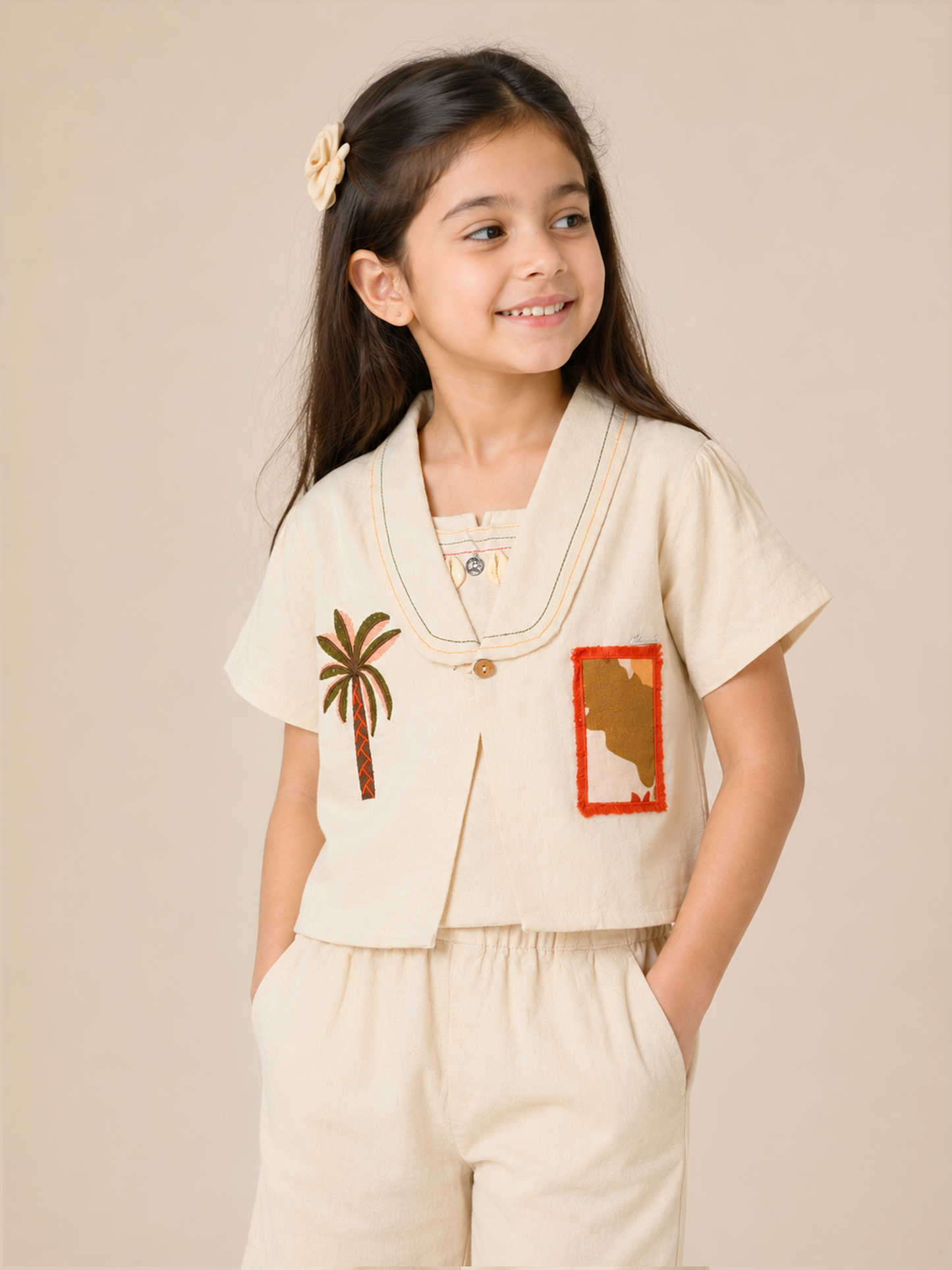 Albion Girls’ Stylish Co-Ord Set | Elegant Printed Top & Shorts Set | Comfortable Casual Summer Wear