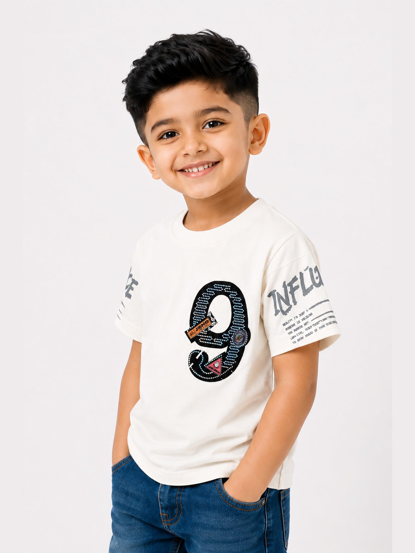 Albion Premium Cotton Kids White  Print T-Shirt