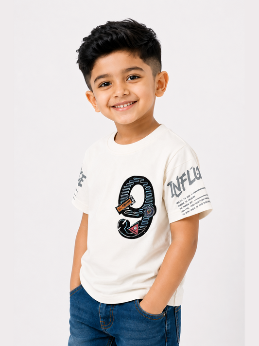Albion Premium Cotton Kids White  Print T-Shirt