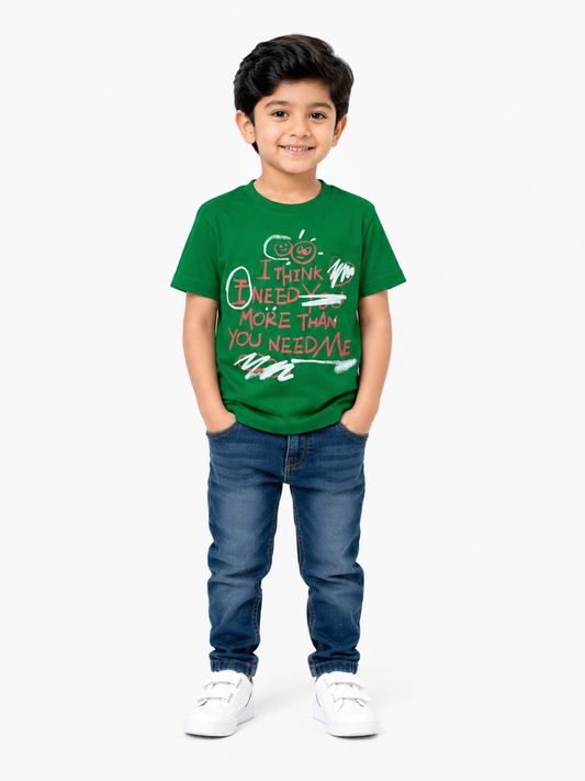 Albion Premium Cotton Kids Green Graphic Print T-Shirt