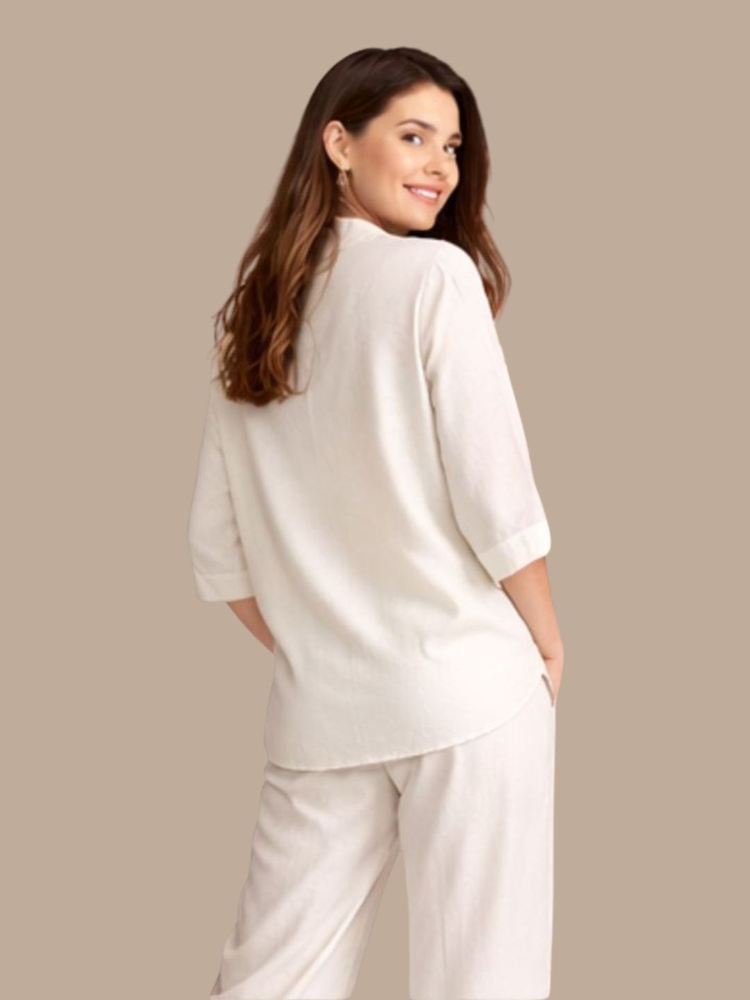 Albion Cream Embroidered Co-Ord Set for Women | Floral Shirt & Wide Leg Pant Set | Premium Elegant Outfit