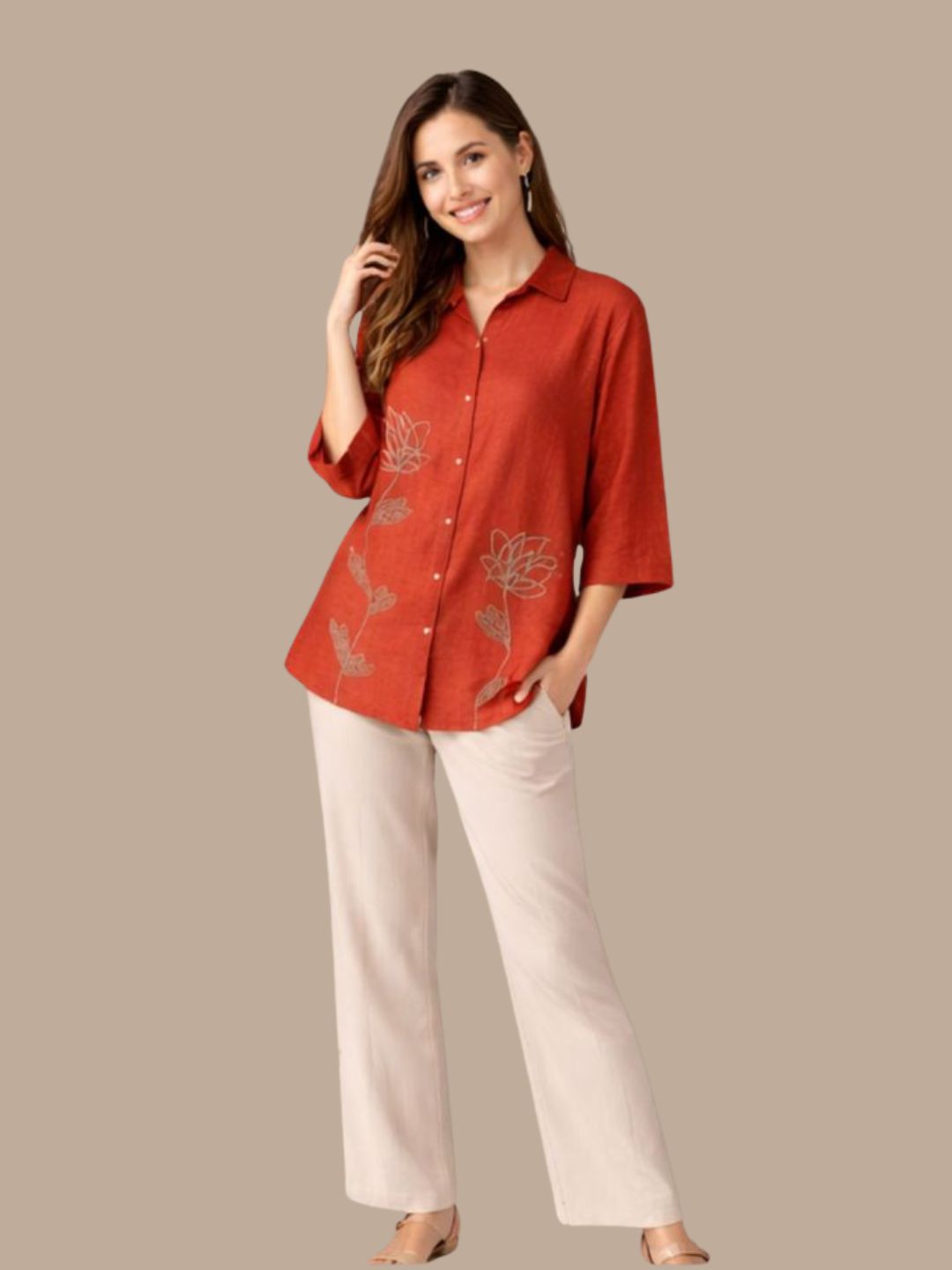 Albion Rust Embroidered Shirt & Pant Co-Ord Set for Women | Premium Loose Fit Stylish Outfit