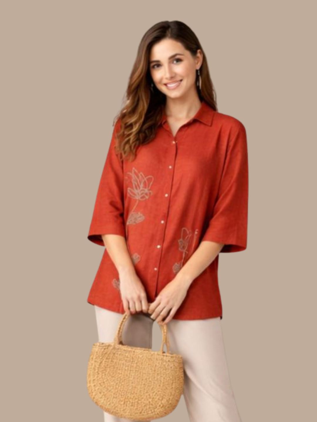 Albion Rust Embroidered Shirt & Pant Co-Ord Set for Women | Premium Loose Fit Stylish Outfit
