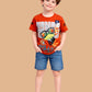 Albion Boys Rust Orange Graphic Printed T-Shirt | Frog Cartoon Casual Cotton Tee for Kids