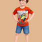 Albion Boys Rust Orange Graphic Printed T-Shirt | Frog Cartoon Casual Cotton Tee for Kids