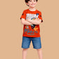 Albion Boys Rust Orange Graphic Printed T-Shirt | Frog Cartoon Casual Cotton Tee for Kids