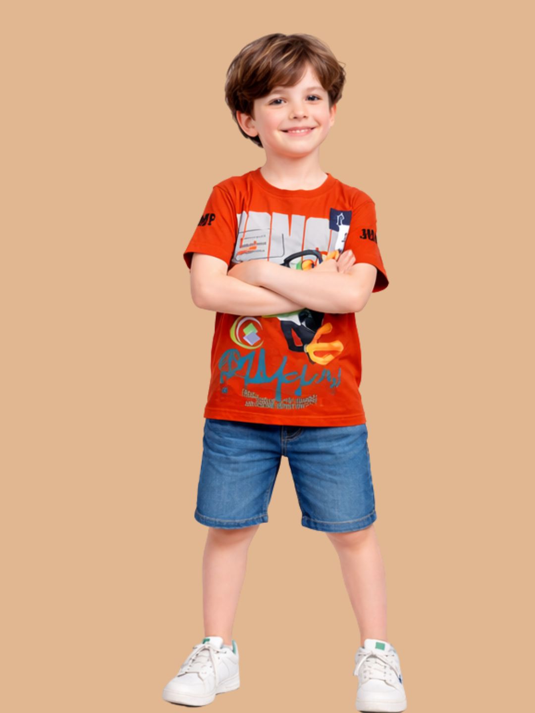 Albion Boys Rust Orange Graphic Printed T-Shirt | Frog Cartoon Casual Cotton Tee for Kids